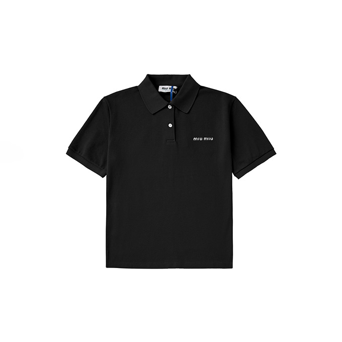 9A+ quality miu miu logo embroidered cotton polo shirt